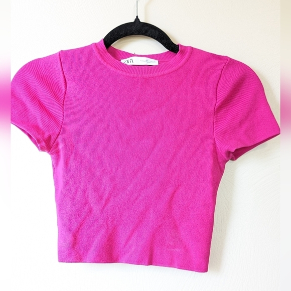 Zara Tops - ZARA Hot Pink Crop Top Short Sleeve Sweater, Soft, Size S